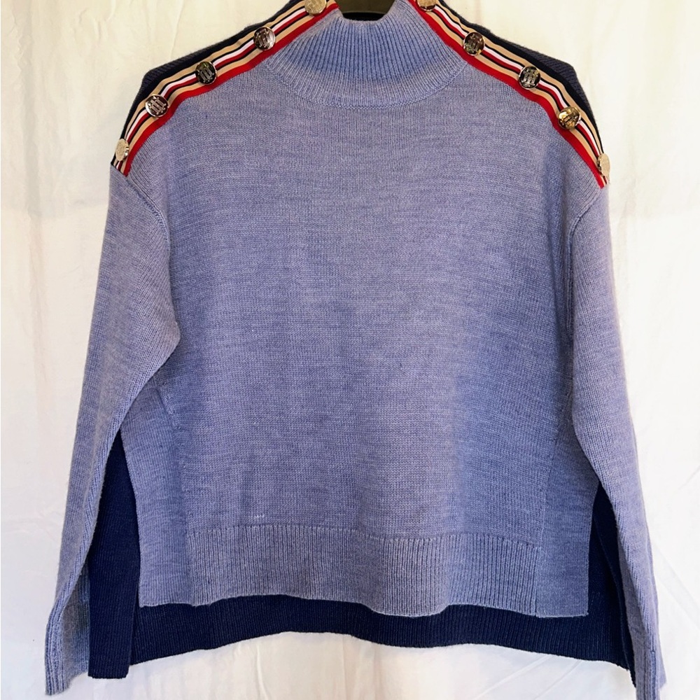 Tommy Hilfiger Women’s Colorblock Mock Neck Sweater Button Shoulder Size XS